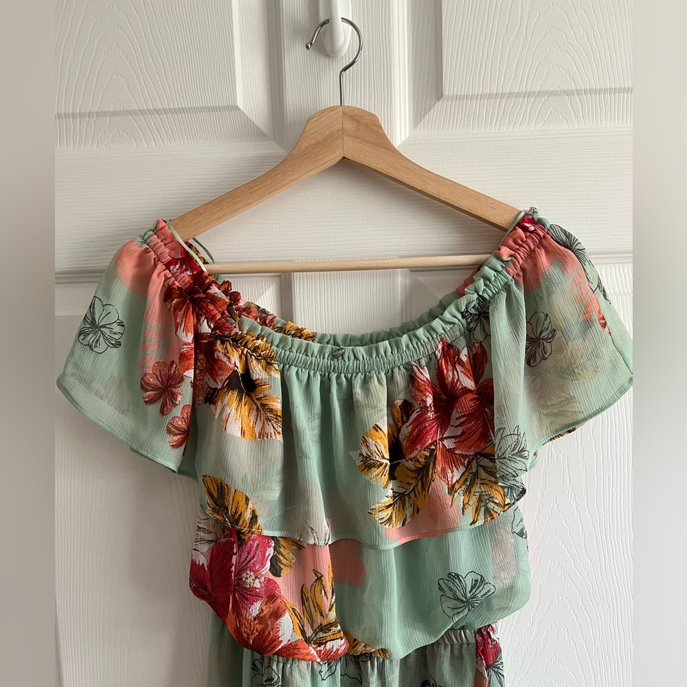 Teal Floral Maxi High-Low Dress sz. S
